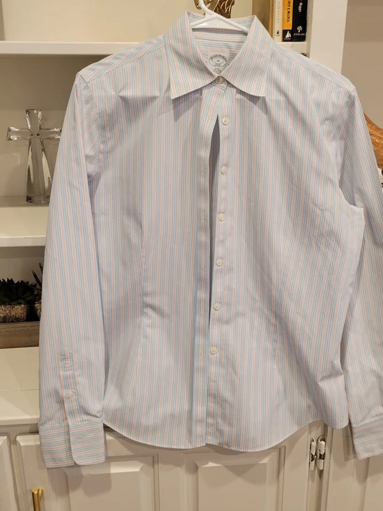 Brooks Brothers 346, size 10, White Shirt with Light Blue & Pink Stripes - Picture 1 of 5